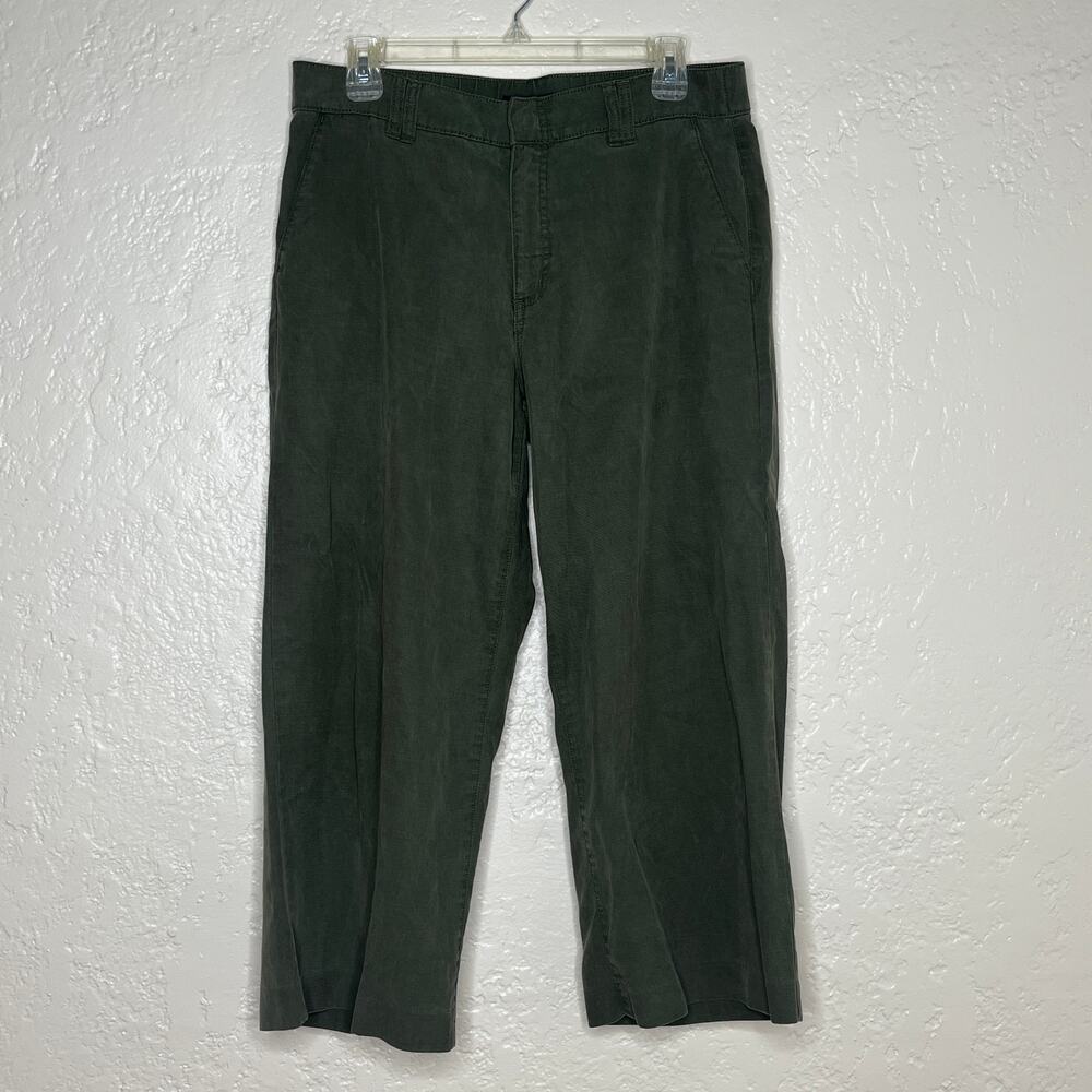 CHAPS Women's Green Wide Leg Zip Pants Tencel Cotton Size 8 Lightweight